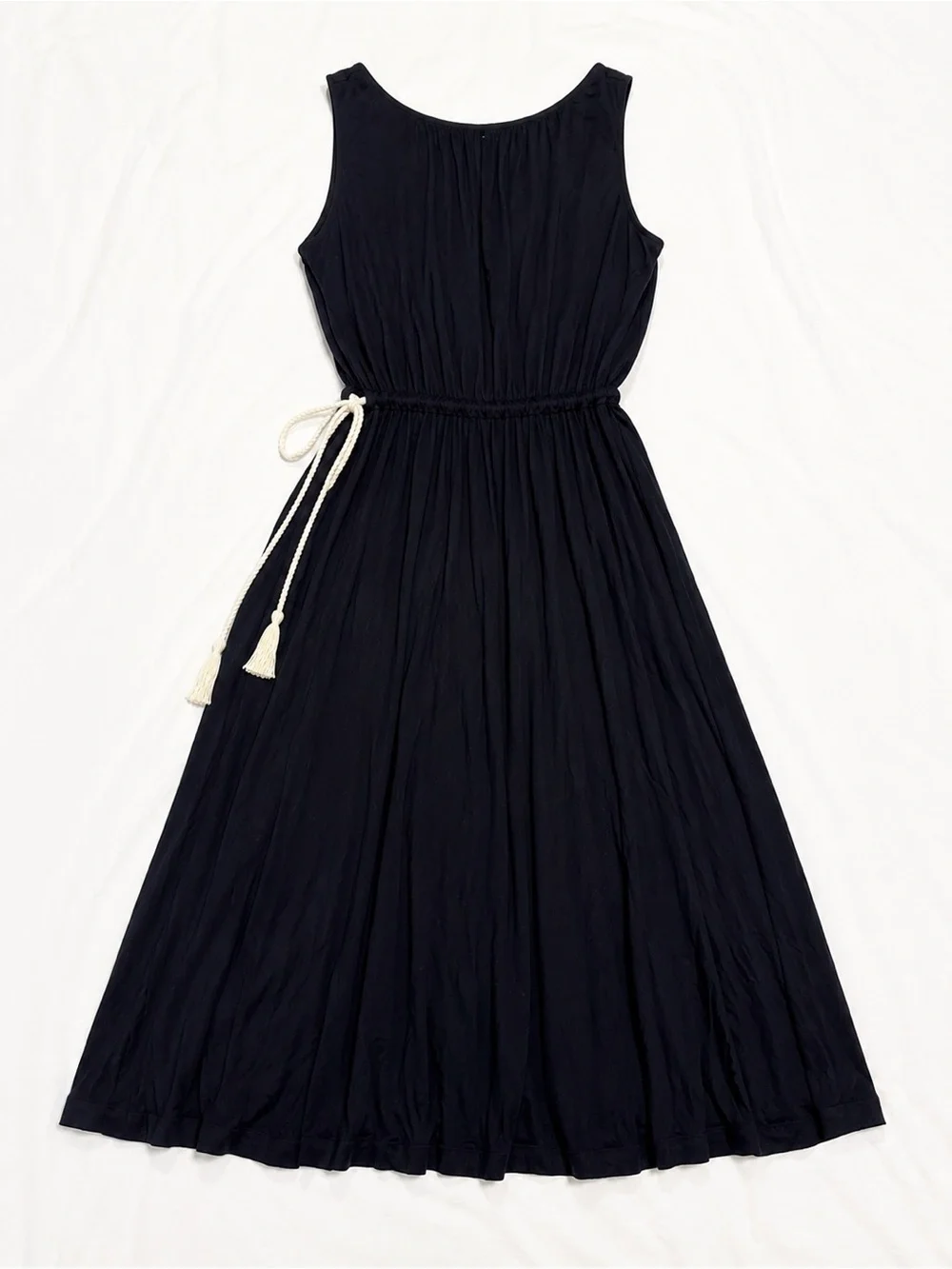 J.Crew Sleeveless Navy Midi Dress with Rope Tie Waist Casual Resort Dress Size L